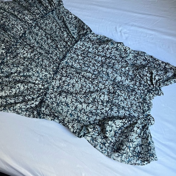 VERONICA BEARD cream navy printed cotton ruffle sleeveless tiered mini dress - Picture 5 of 8